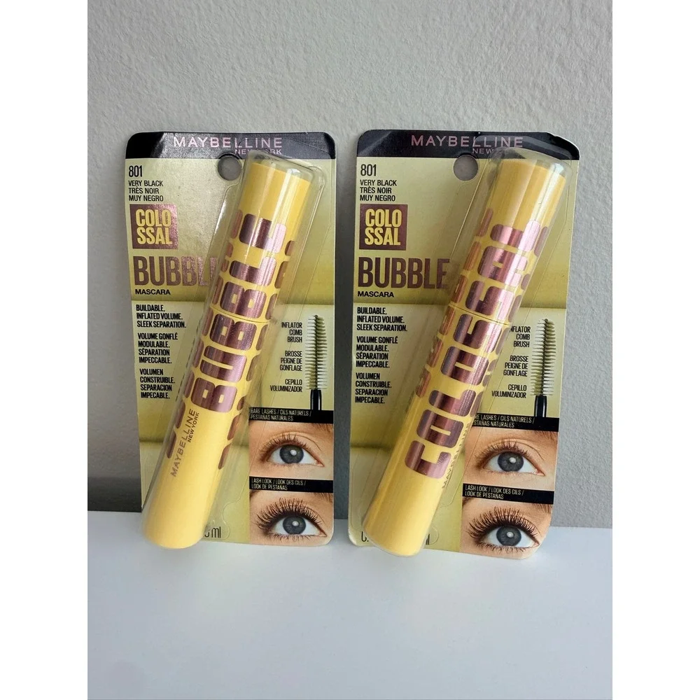 Maybelline Colossal Bubble Mascara Womens 2-Pack 801 Very Black Washable NWT